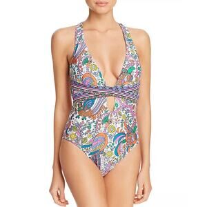NWOT Trina Turk Jungle Beach Cross Front One Piece Swimsuit Women's 4